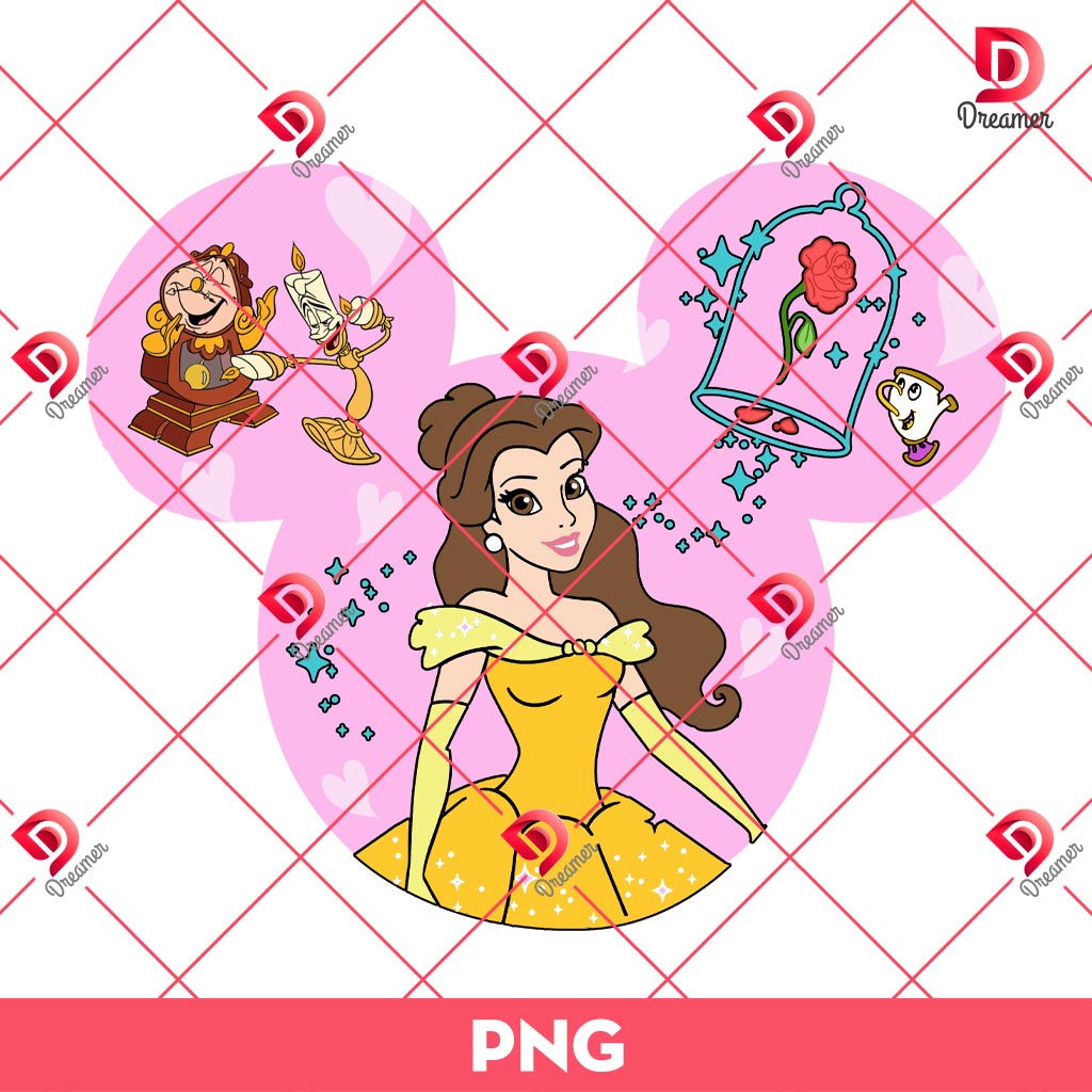Belle Princess In Disney Mouse Head PNG, Disney Princess PNG