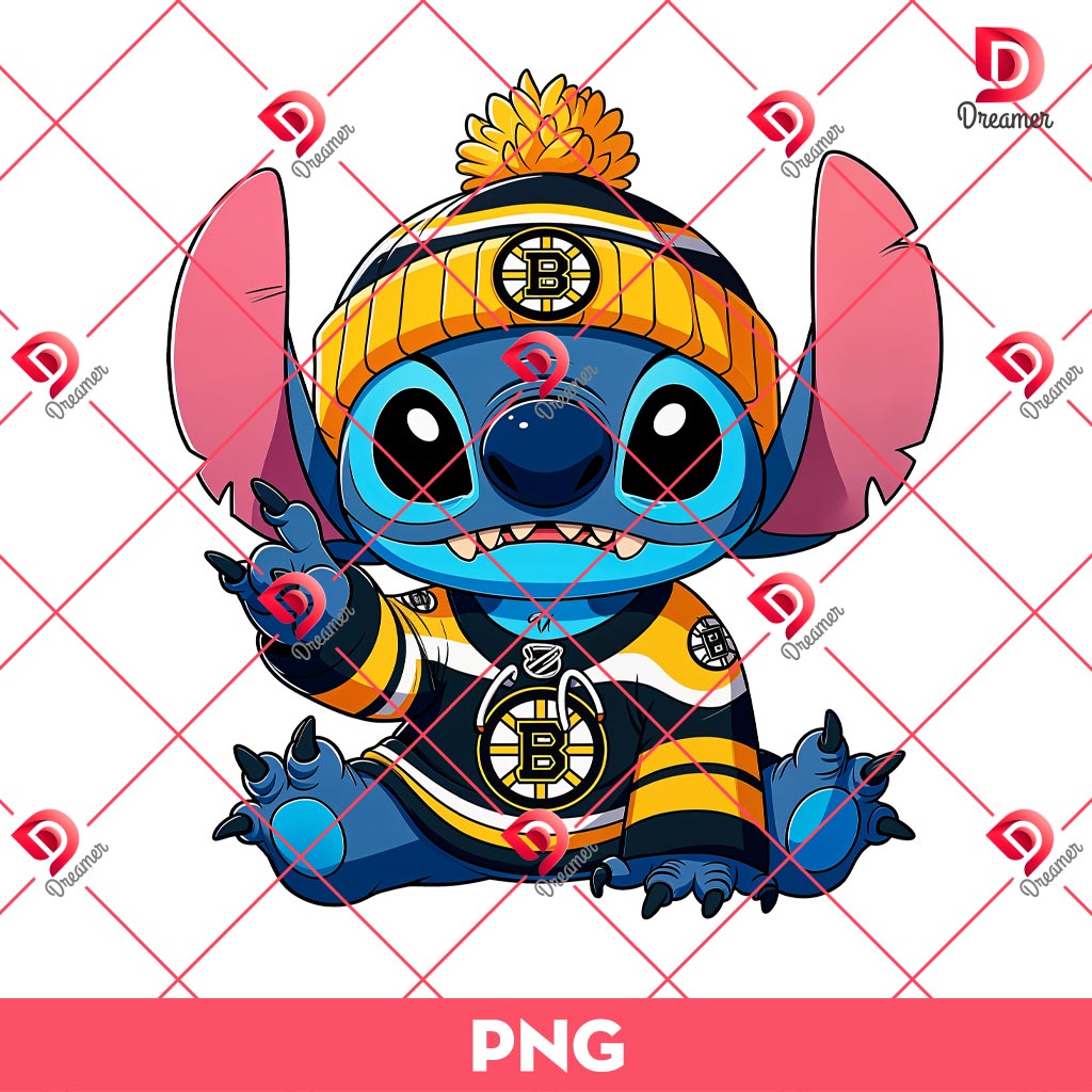 Boston Bruins Stitch PNG, Disney Stitch NHL Hockey PNG