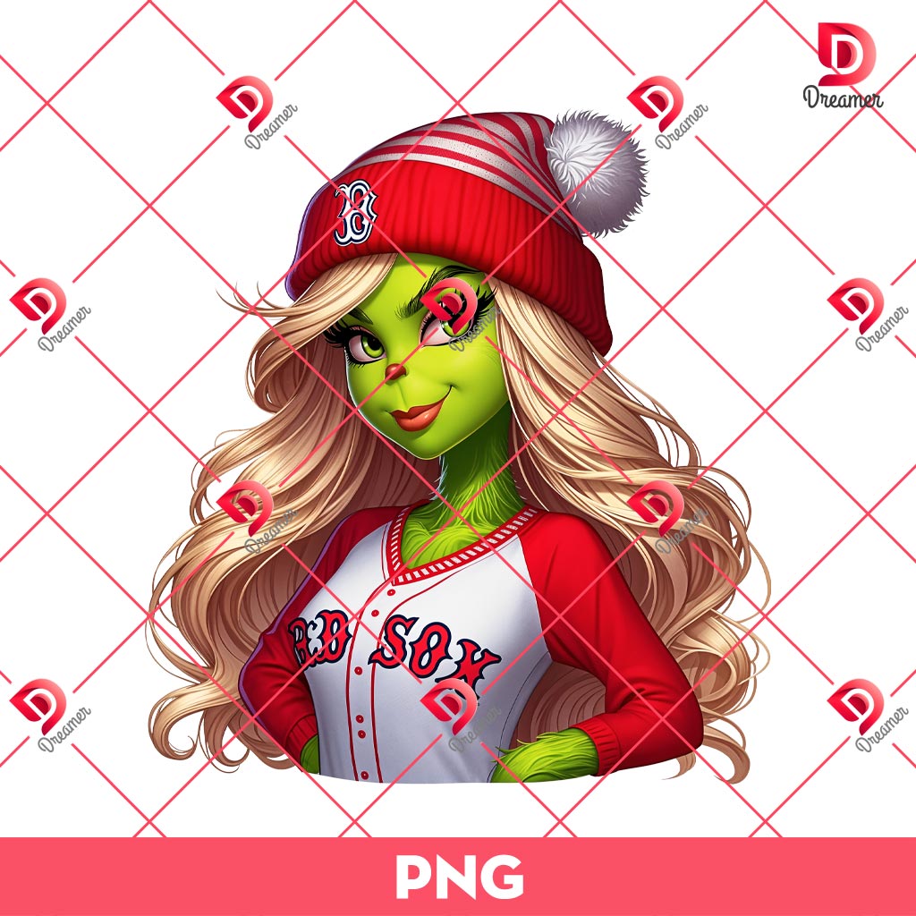 Boston Red Sox Cute Boujee Grinch Girl PNG, Grinch Lady Red Sox MLB Baseball PNG