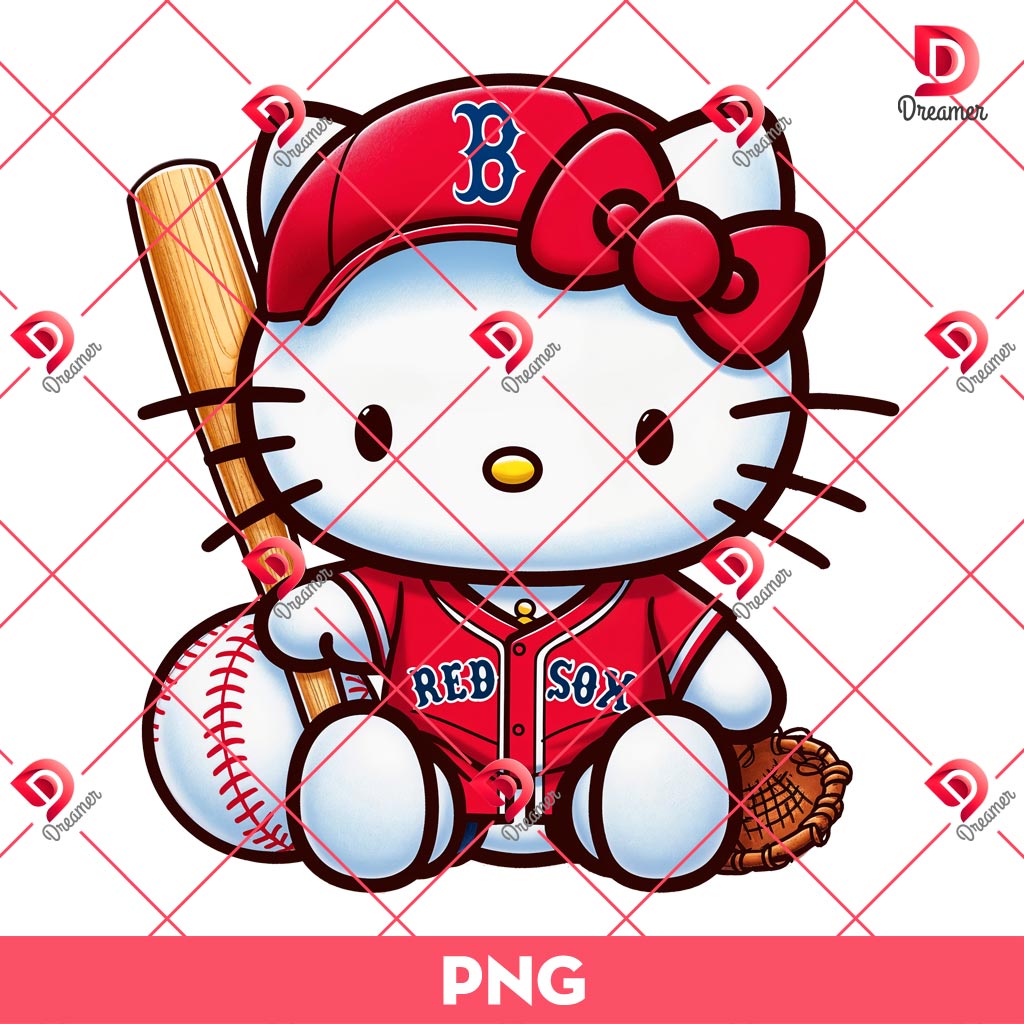 Boston Red Sox Hello Kitty Player PNG, MLB Baseball Hello Kitty Red Sox Team PNG