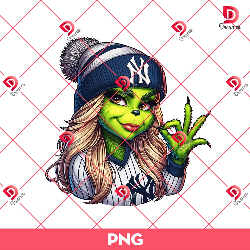 Boujee Grinch Girl NY Yankees Baseball PNG, Grinchmas Lady MLB Yankees PNG