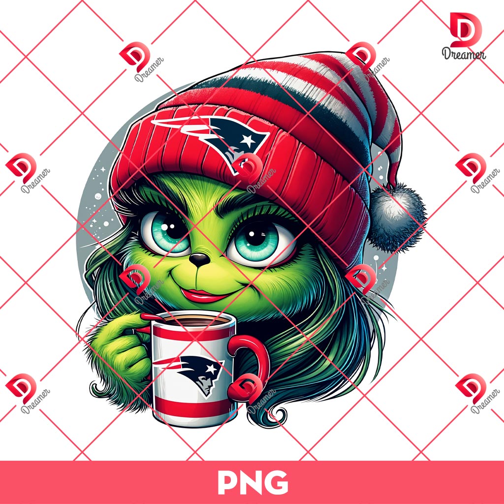 Boujee Grinch New England Patriots PNG, Grinchmas Coffee PNG, Merry Christmas Grinch Football NFL PNG