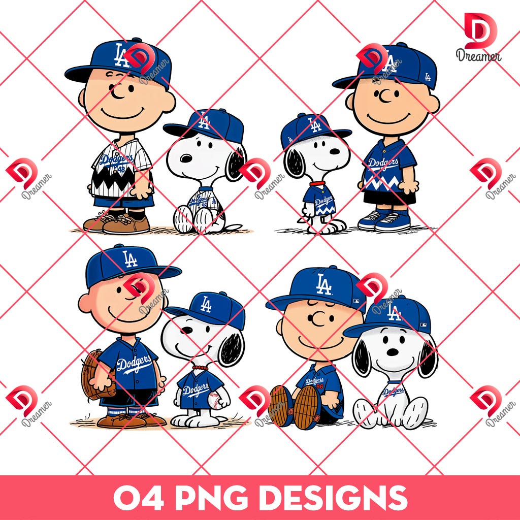 Bundle Snoopy And Charlie Brown LA Dodgers PNG, Peanuts Cartoon Los Angeles Dodgers MLB PNG Bundle