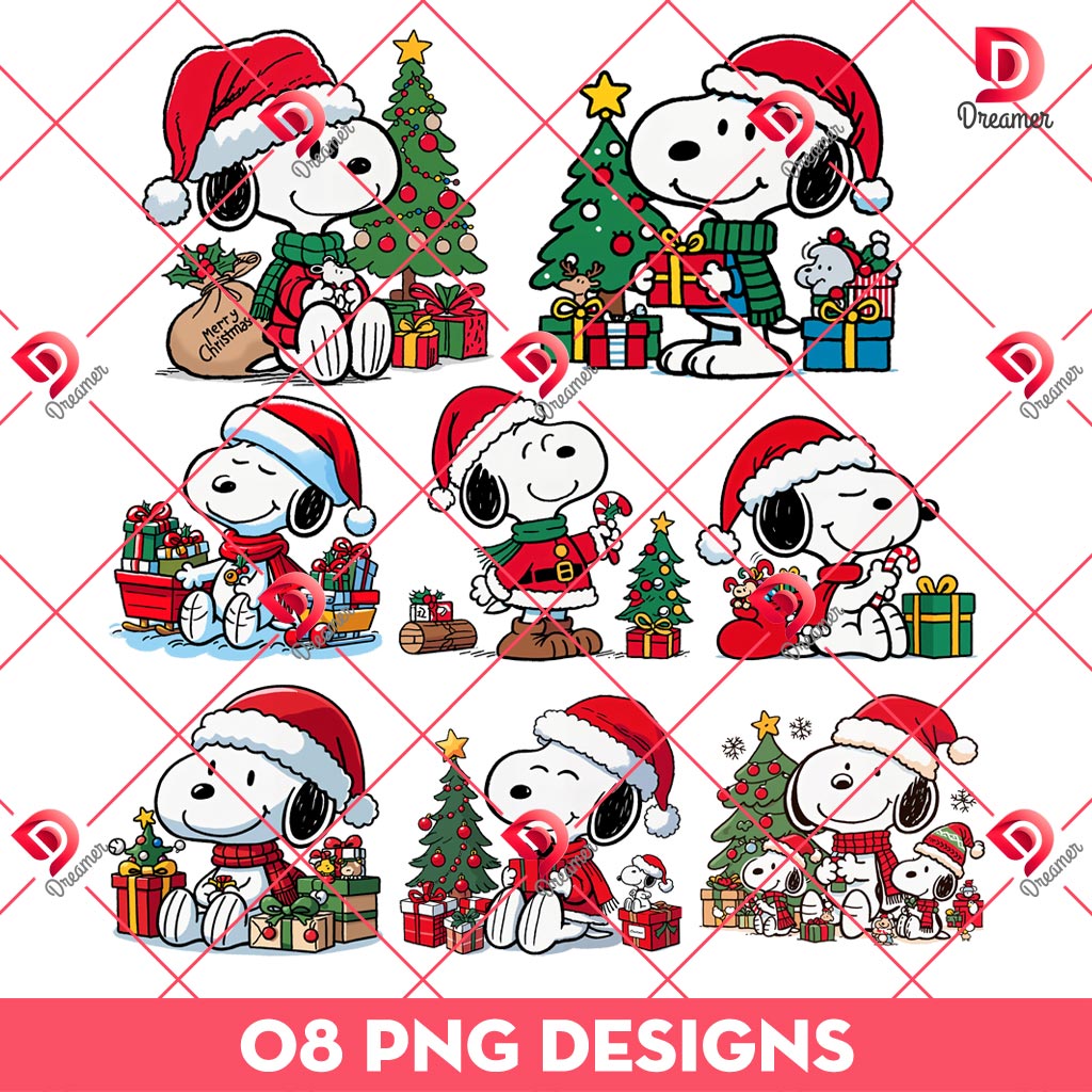 Bundle Snoopy Merry Christmas PNG, Peanuts Cartoon Movie Snoopy Xmas PNG Bundle