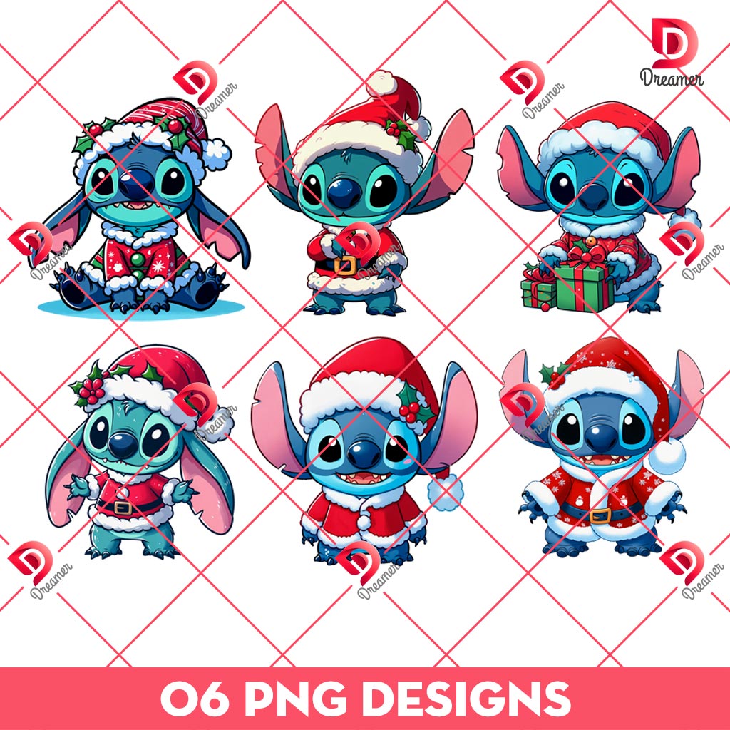 Bundle Stitch Merry Christmas PNG, Stitch Xmas Santa PNG Bundle
