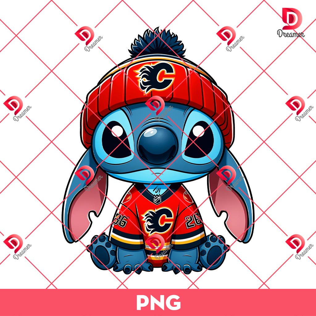 Calgary Flames Disney Stitch PNG, Cartoon Disney Lilo Stitch NHL Hockey PNG
