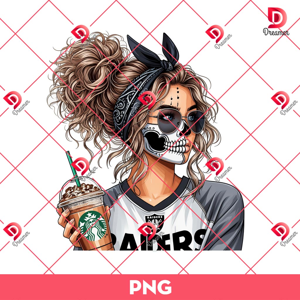 Chicana Las Vegas Raiders Drinks Starbucks Coffee PNG, Cute Girl Raiders Football PNG