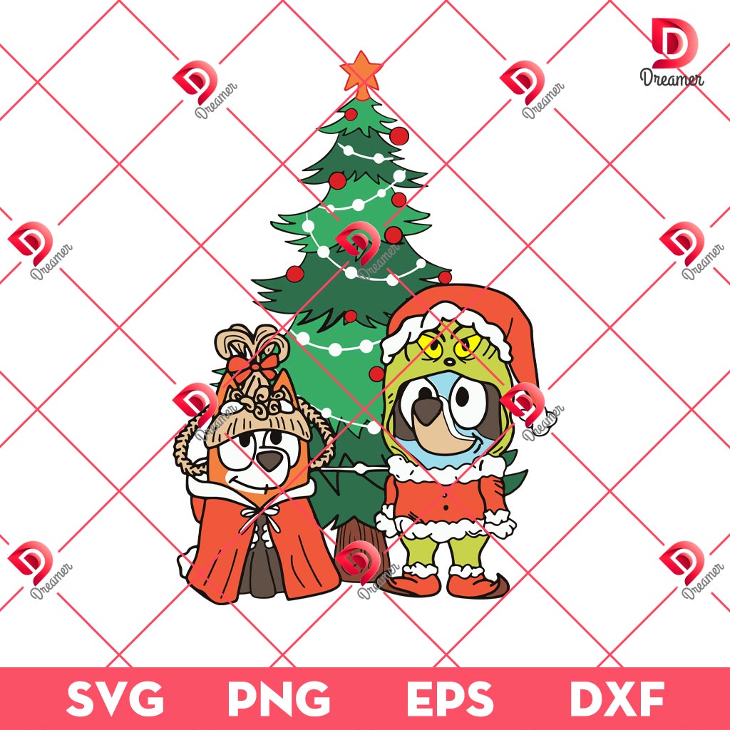 Christmas Bluey Heeler SVG PNG, Bluey Bingo Christmas Tree SVG PNG