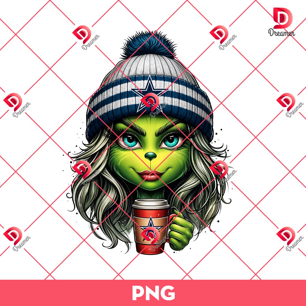 Christmas Boujee Grinch Girl Dallas Cowboys PNG, Cute Grinch Girl Dallas Cowboys NFL Football PNG