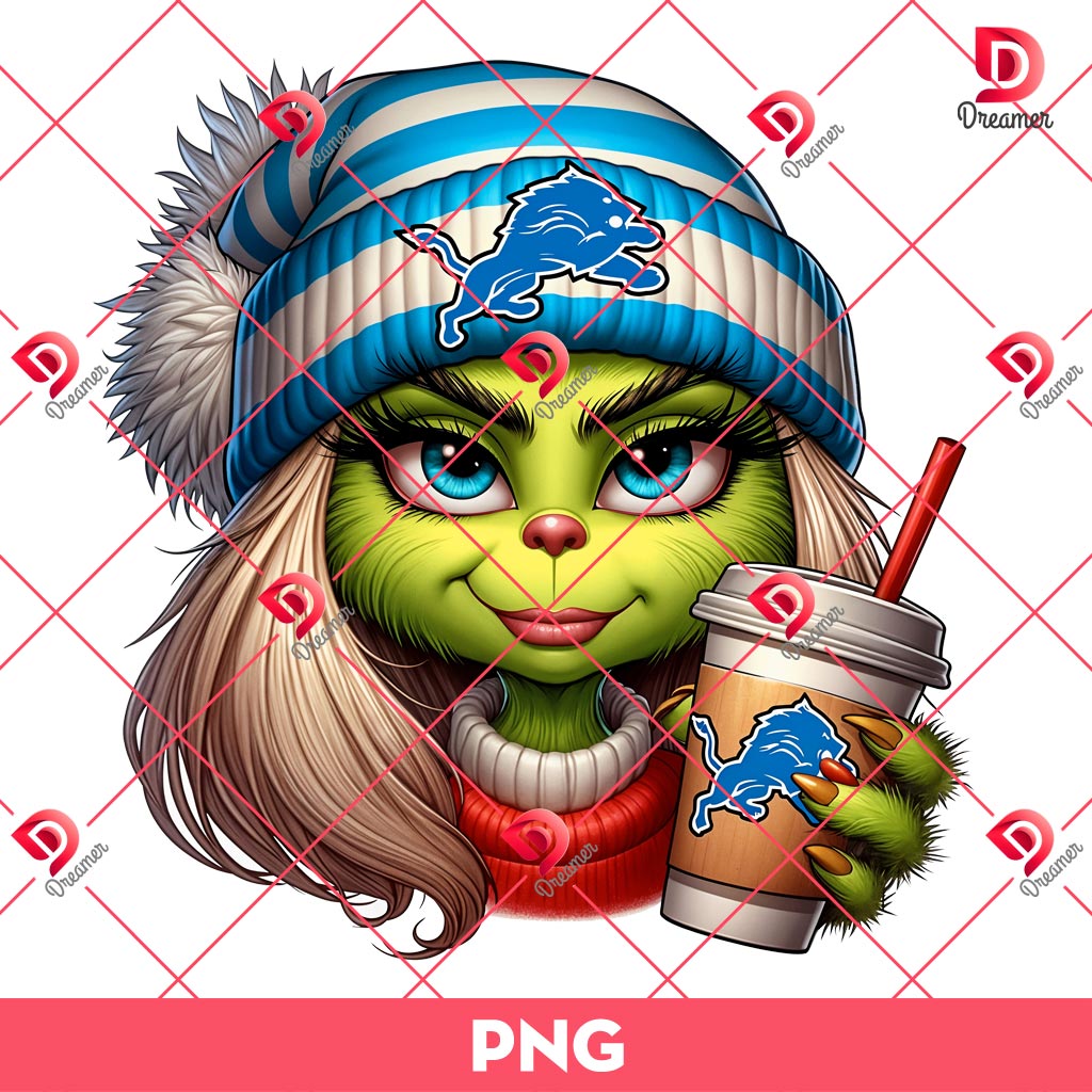 Christmas Boujee Grinch Girl Detroit Lions PNG, Detroit Lions Grinchmas NFL Football PNG