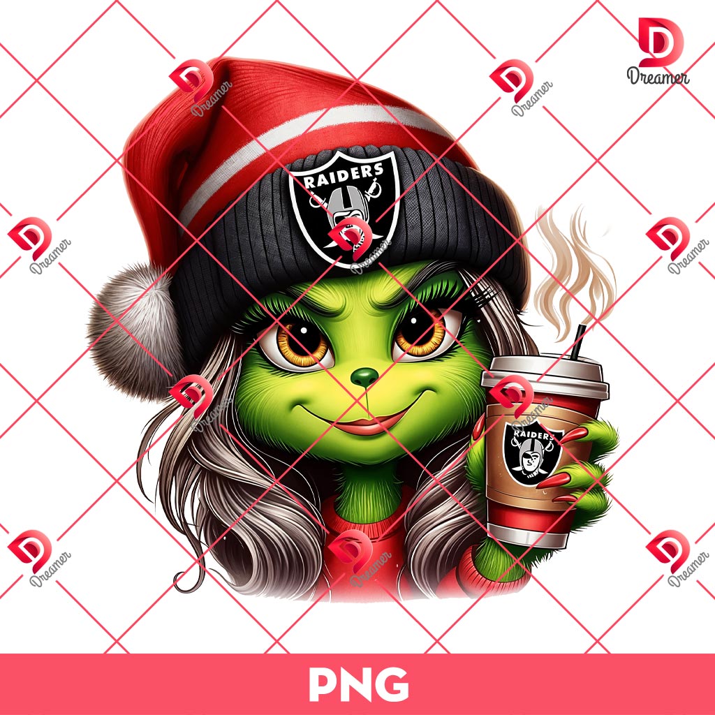 Christmas Boujee Grinch Girl Las Vegas Raiders PNG, Cute Grinch Girl NFL Football PNG