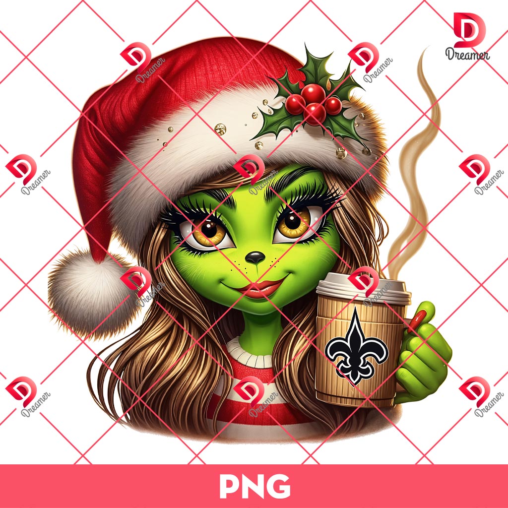 Christmas Boujee Grinch Girl New Orlean Saints PNG, Cute Grinch Girl New Orlean Saints NFL Football PNG