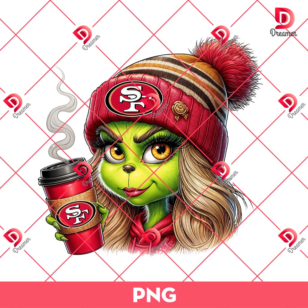 Christmas Boujee Grinch Girl SF 49ers PNG, Cute Grinch Girl San Francisco 49ers NFL Football PNG