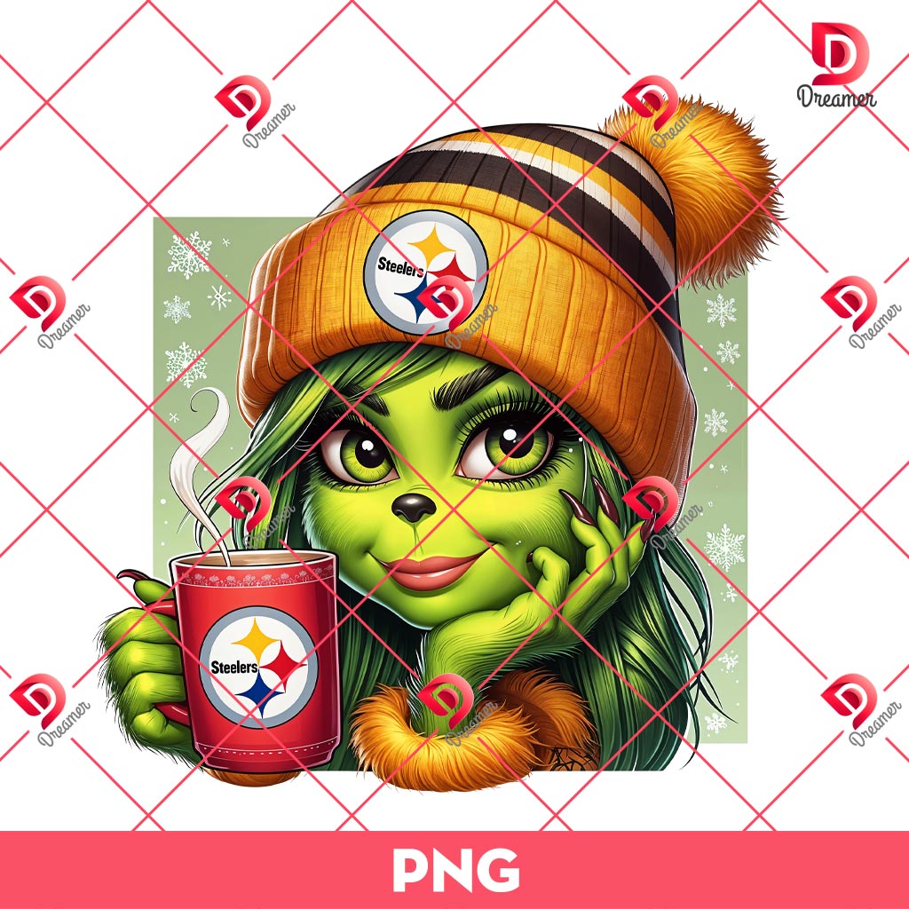 Christmas Boujee Grinch Girl Steelers PNG, Cute Grinch Girl Pittsburgh Steelers NFL Football PNG