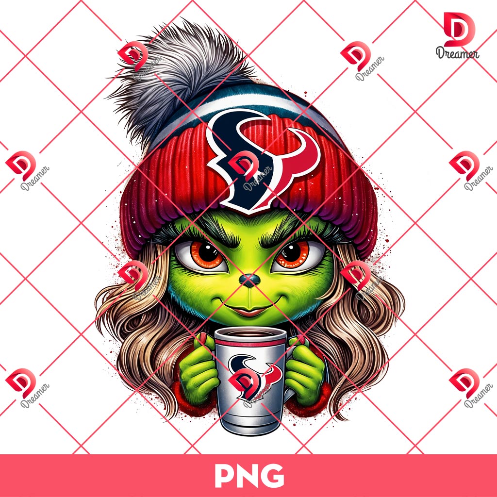 Christmas Boujee Grinch Girl Texans PNG, Cute Grinch Girl Houston Texans NFL Football PNG