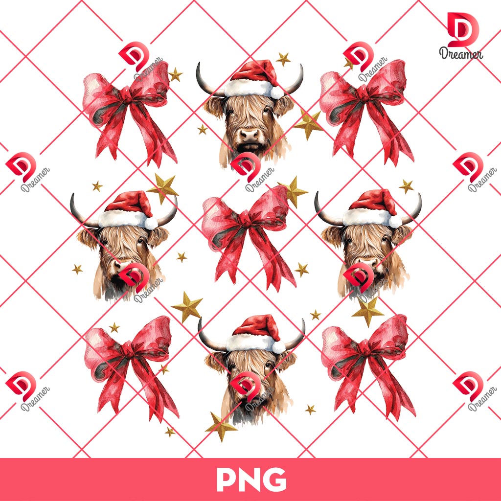 Christmas Cow Coquette PNG, Merry Xmas Bow PNG