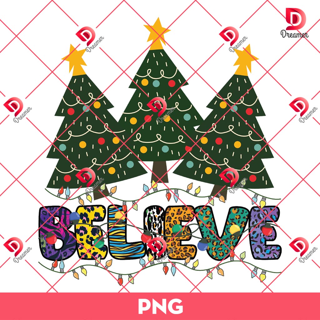 Christmas Trees Believe PNG, Christmas Lights PNG
