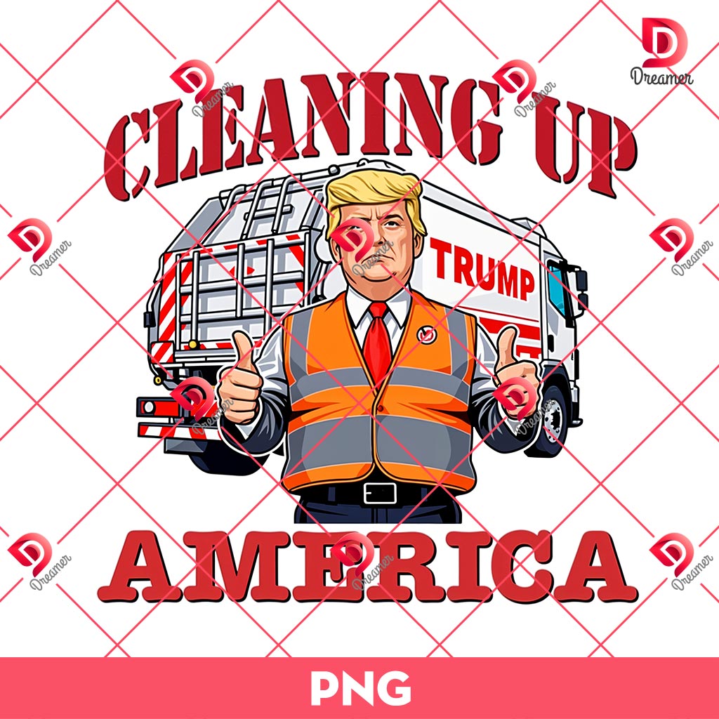 Cleaning Up America PNG, Donald Trump Garbage Truck 2024 Patriotic PNG
