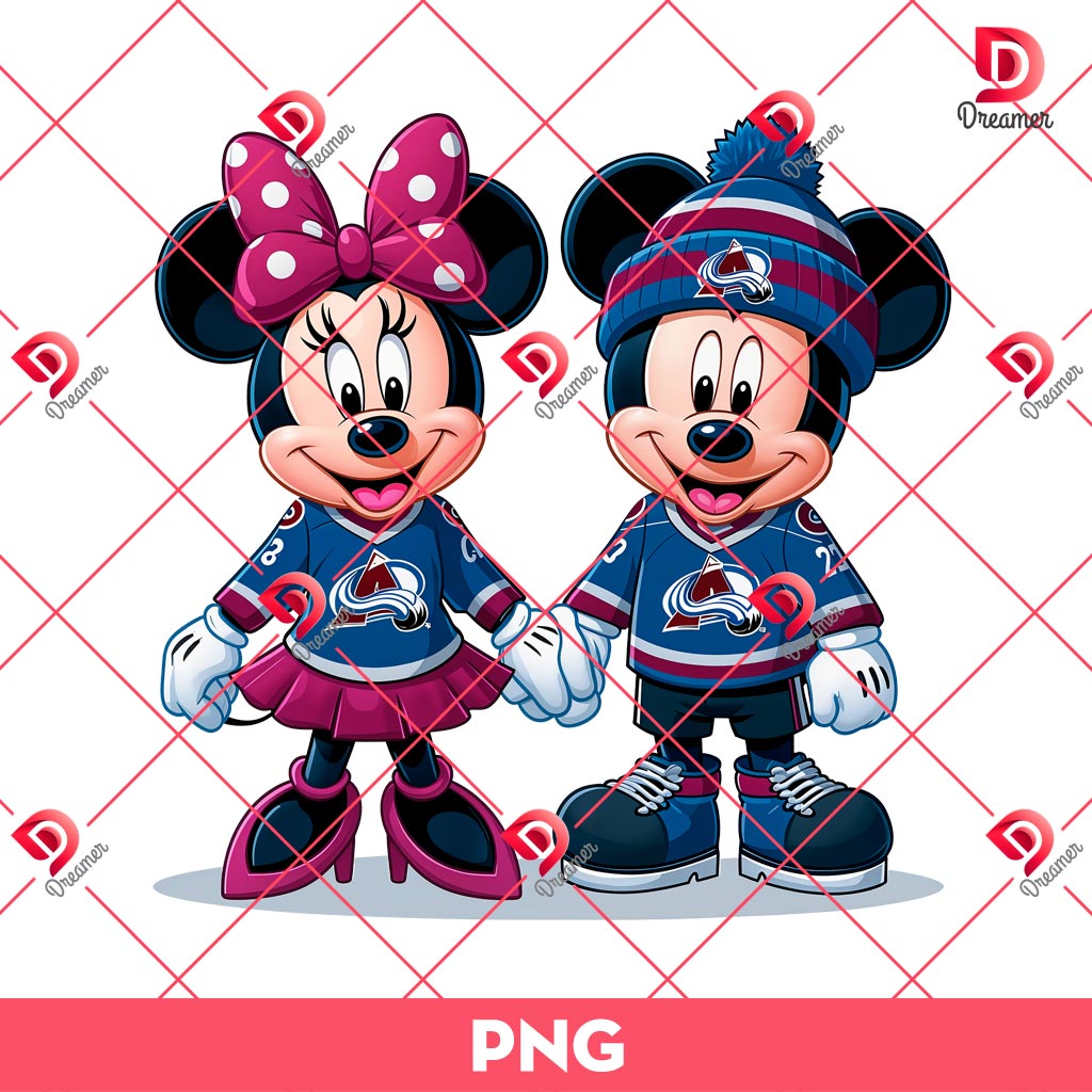 Colorado Avalanche Mickey Minnie PNG, Disney Mouse Friends NHL Hockey Sport PNG