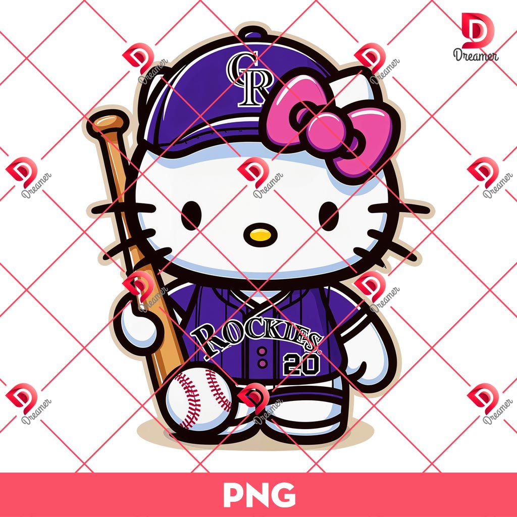 Colorado Rockies Hello Kitty Player PNG, MLB Baseball Colorado Rockies Hello Kitty PNG