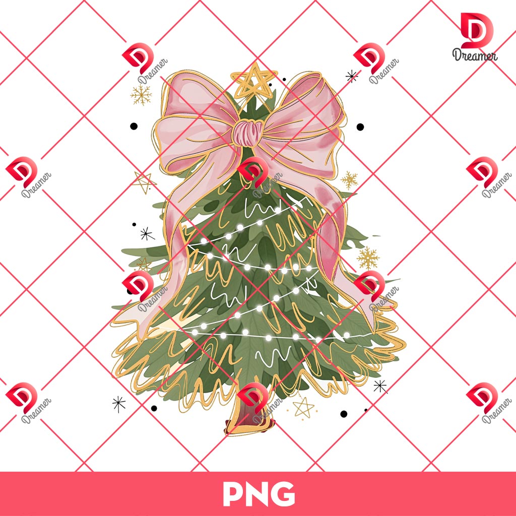 Coquette Glitter Christmas Tree PNG, Watercolor Christmas Tree Girly PNG