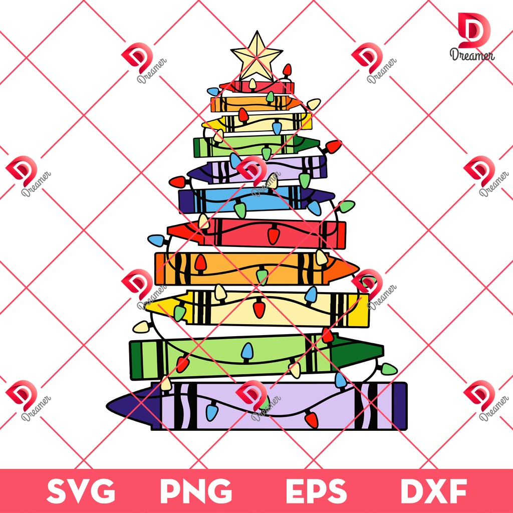Crayon Christmas Tree SVG PNG, Merry Christmas For Kids SVG PNG