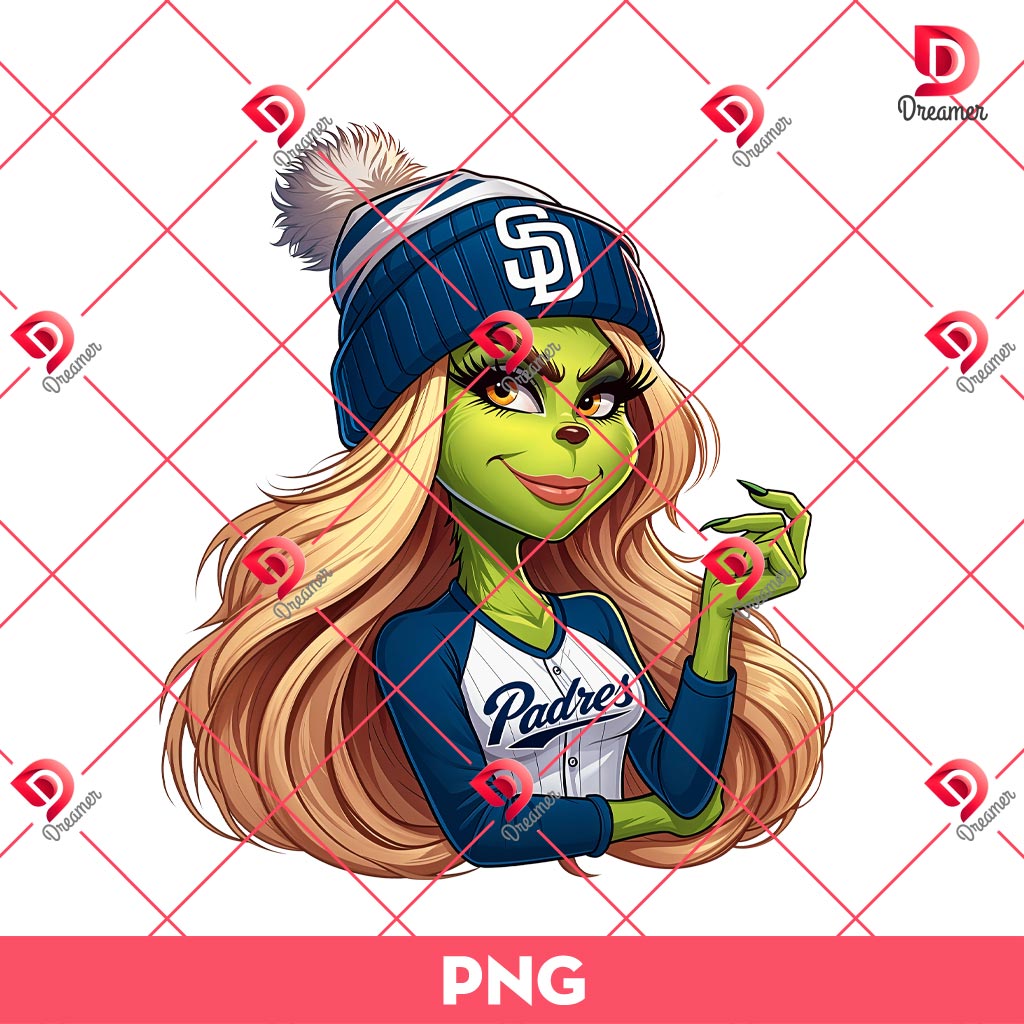 Cute Boujee Grinch Girl SD Padres PNG, MLB San Diego Padres Grinch Lady PNG