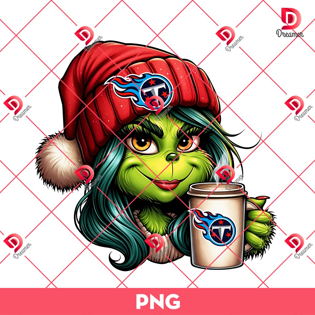 Cute Boujee Grinch Tennessee Titans PNG, Grinch Girl Coffee Christmas NFL Football PNG