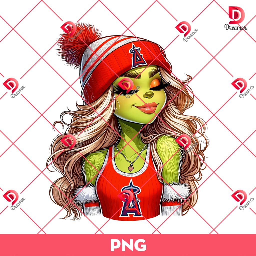 Cute Grinch Girl Los Angeles Angels PNG, Boujee Grinchy Angels MLB Baseball PNG