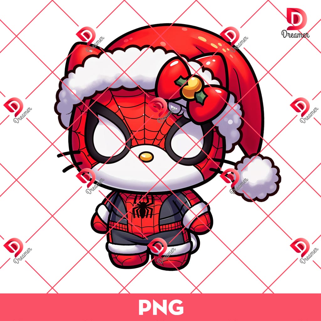 Cute Hello Kitty Spiderman Christmas PNG, Merry Christmas Superhero Kitty PNG