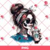 Detroit Lions Messy Bun Girl PNG, Chicana Football Lions PNG, Cute NFL Detroit Lions Girl Drinks Coffee PNG