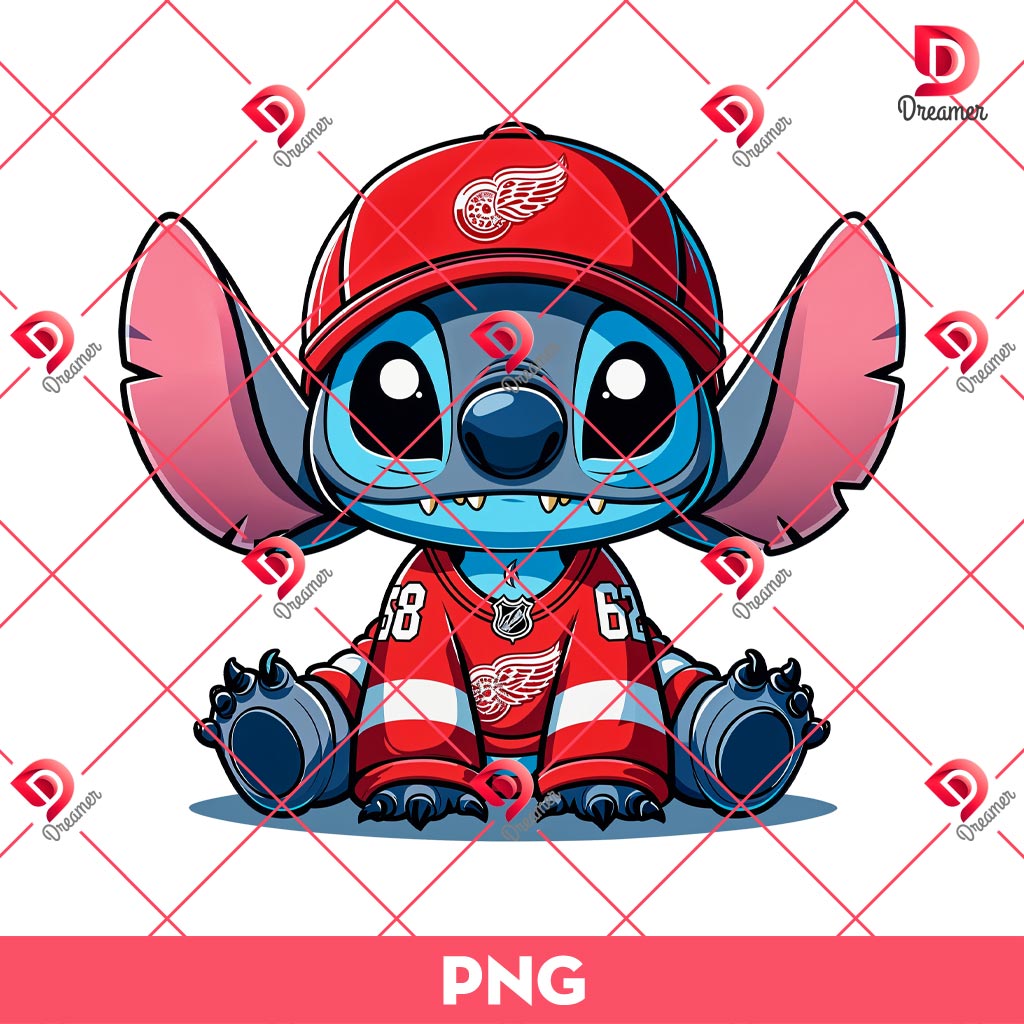 Detroit Red Wings Disney Stitch PNG, Cartoon Disney Lilo Stitch NHL Hockey PNG