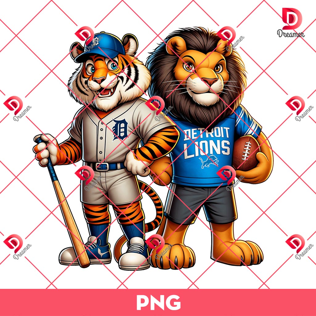 Detroit Sport Lions And Tigers PNG, Detroit Baseball And Football PNG