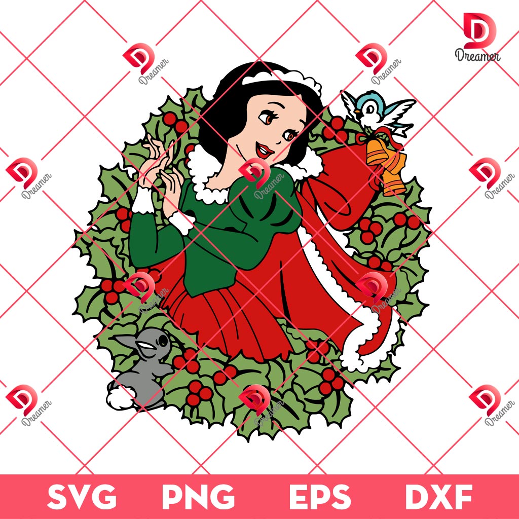 Disney Princess Christmas Snow White SVG PNG, Snow White Wreath Christmas SVG PNG