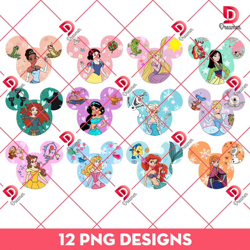 Disney Princess In Mouse Head PNG Bundle