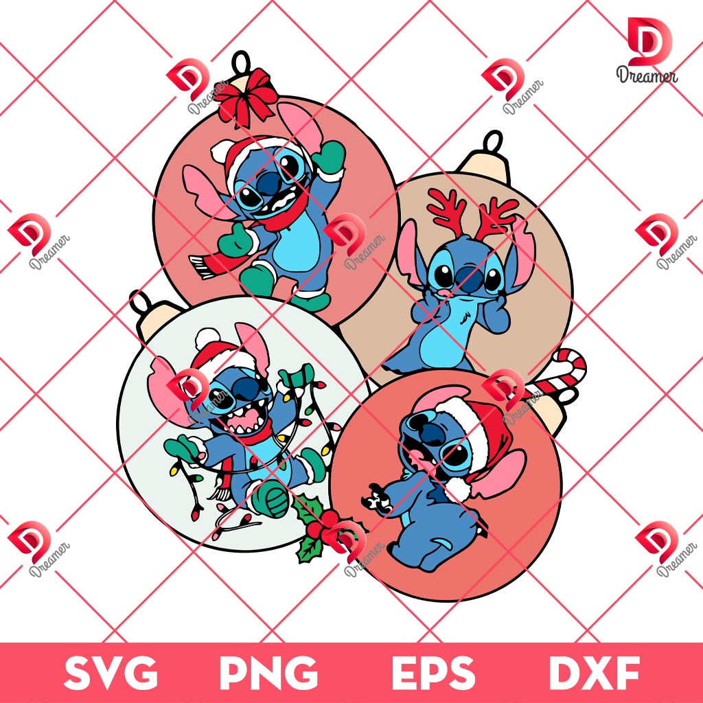 Disney Stitch Christmas Ball SVG PNG, Lilo Stitch Merry Christmas SVG PNG
