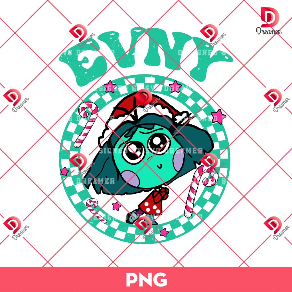Envy Inside Out Christmas Checkered PNG, Inside Out 2 Cartoon Merry Christmas PNG
