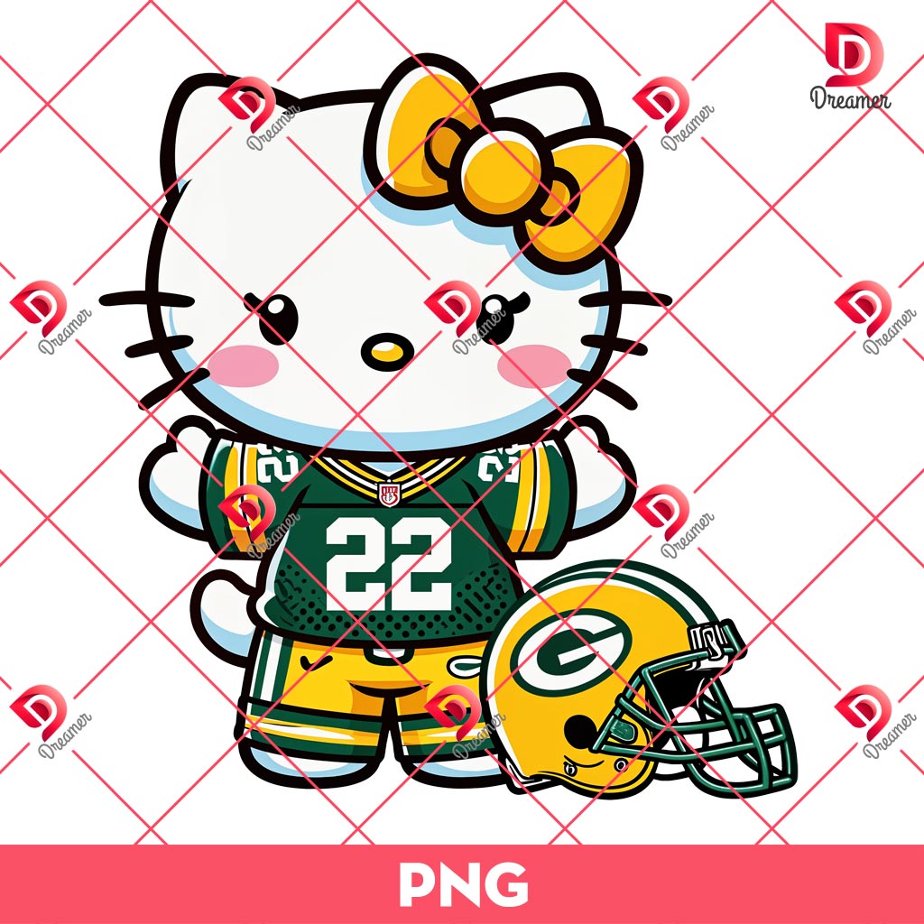 Green Bay Packers Hello Kitty Player PNG, NFL Kitty Packers PNG