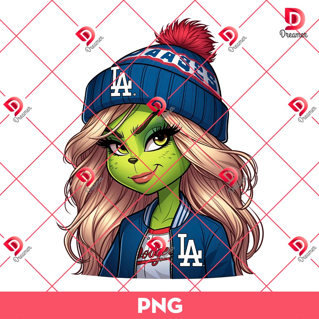 Grinch Girl LA Dodgers PNG, Boujee Grinch Lady MLB Baseball Dodgers PNG