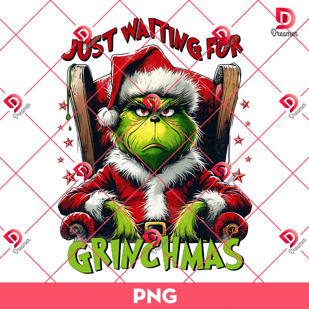Grinch Just Waiting For Christmas PNG, Retro Christmas PNG, Funny Christmas PNG
