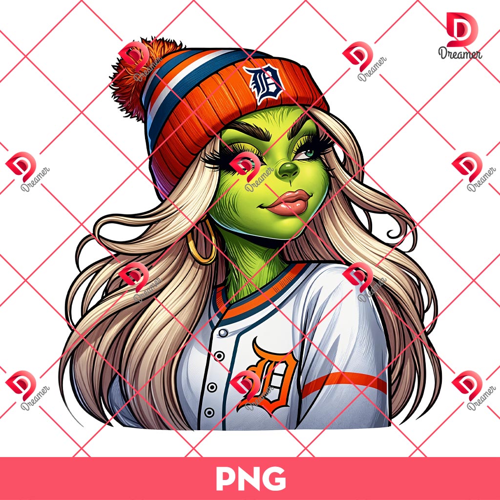 Grinch Lady Detroit Tigers MLB PNG, Baseball Grinch Girl Detroit Tigers Fan PNG