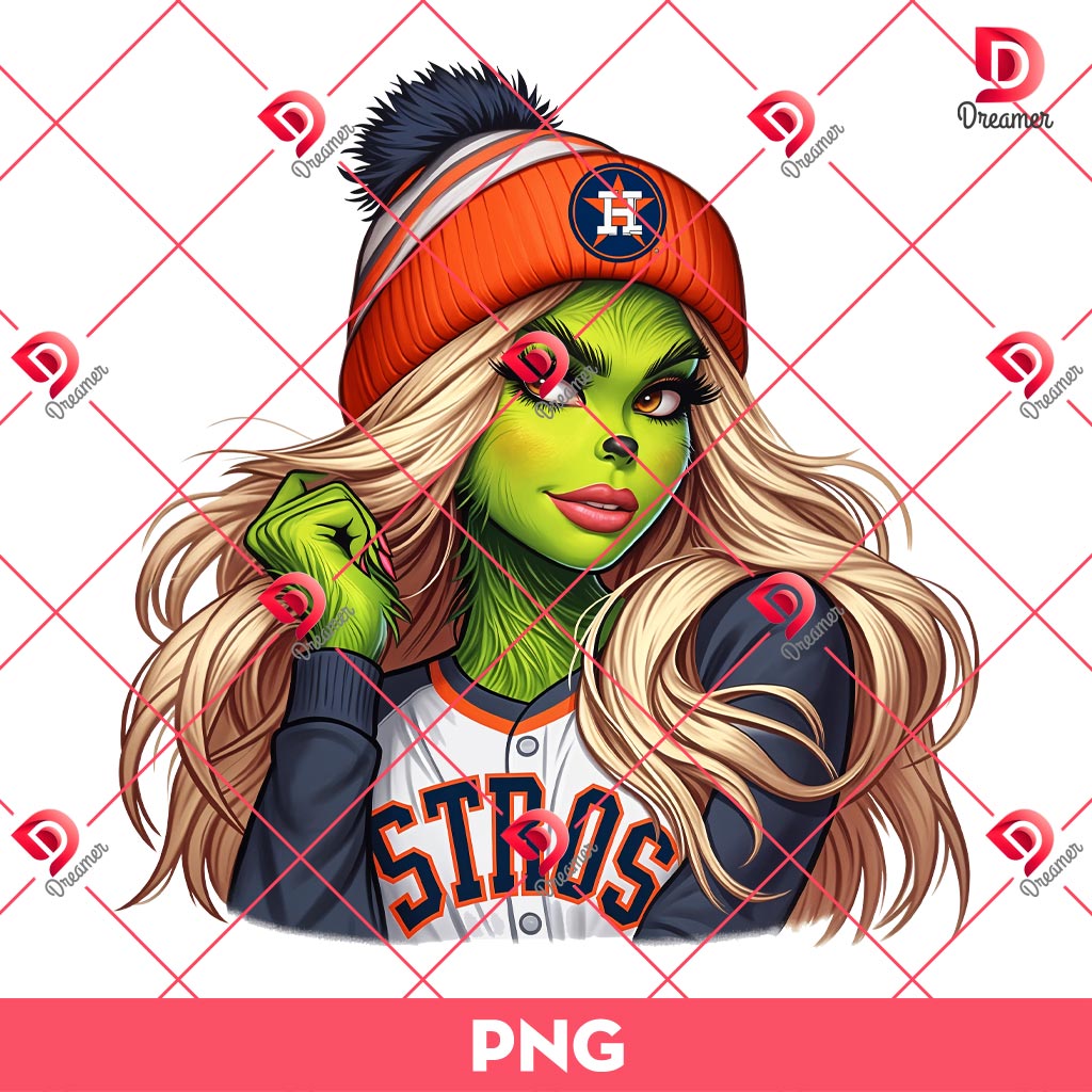 Grinch Lady Houston Astros Baseball PNG, Boujee Grinch Girl MLB Team Astros PNG