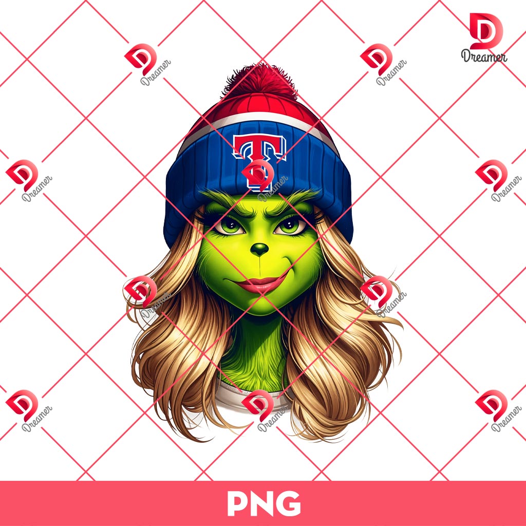 vGrinch Lady Texas Rangers Baseball PNG, MLB Grinchmas Rangers Team PNG