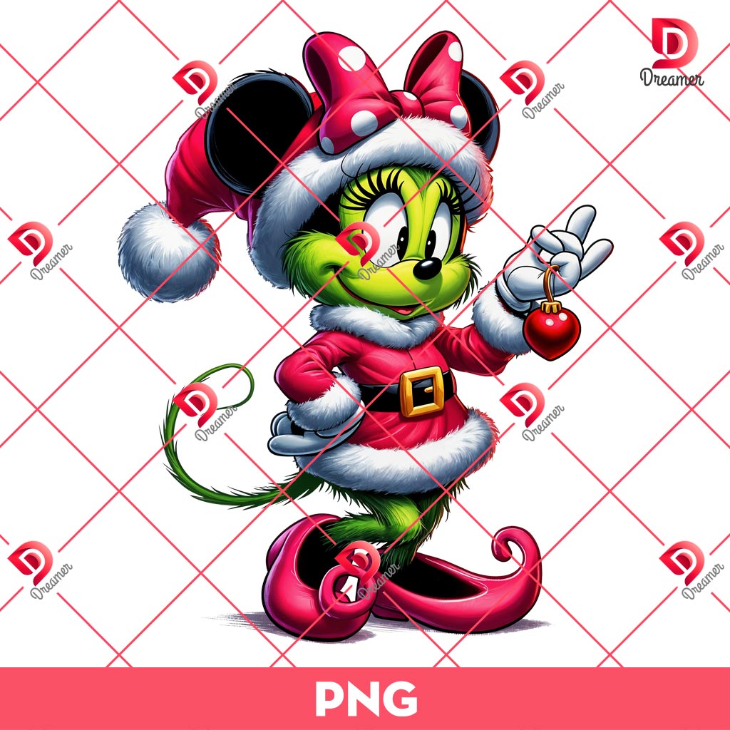 Grinch Minnie Mouse PNG, Disney Minnie X Grinchy PNG, Merry Christmas Disney Character PNG
