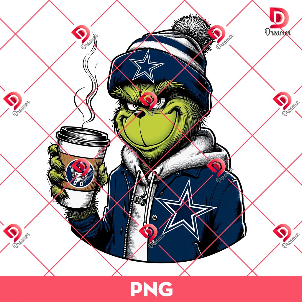 Grinchmas Dallas Cowboys PNG, Grinch Coffee NFL Football PNG
