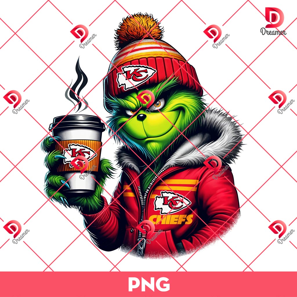 Grinchmas Kansas City Chiefs PNG, Grinch Coffee NFL KC Chiefs Football PNG