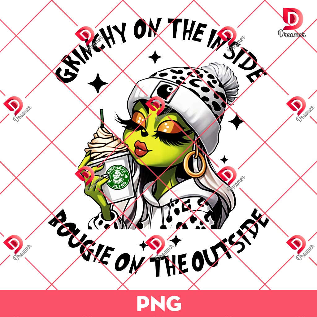 Grinchy On The Inside PNG, Bougie On The Outside PNG, Lady Grinchmas Coffee PNG