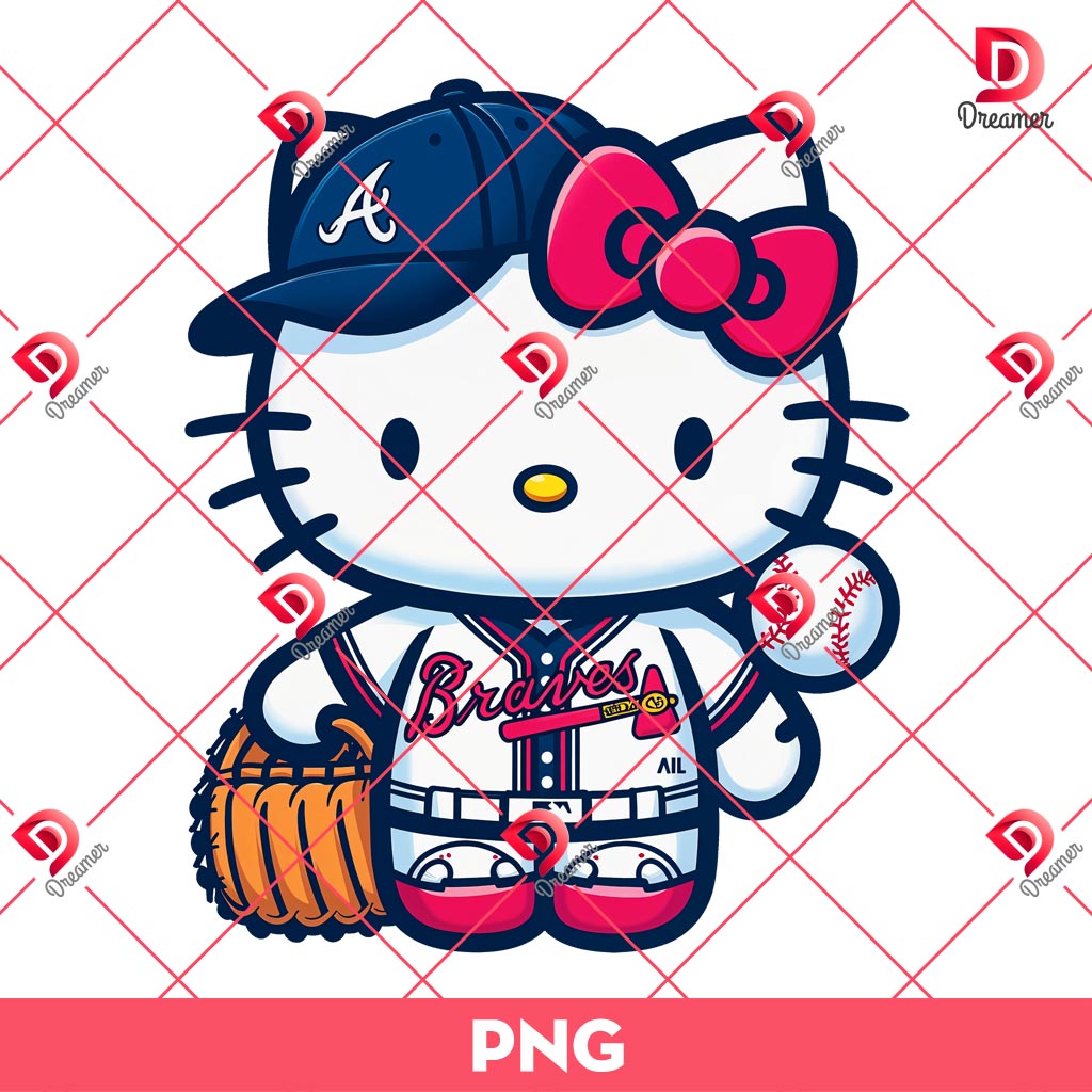Hello Kitty Atlanta Braves Baseball Player PNG, MLB Hello Kitty Braves PNG