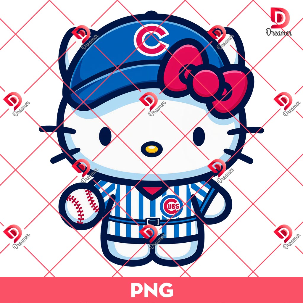 Hello Kitty Chicago Cubs MLB Player PNG, Chicago Cubs Baseball Kitty PNG