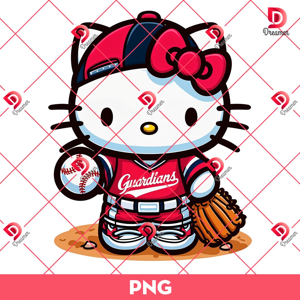 Hello Kitty Cleveland Guardians Baseball Player PNG, Kitty MLB Guardians Team PNG